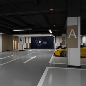 现代室内停车场3D模型下载